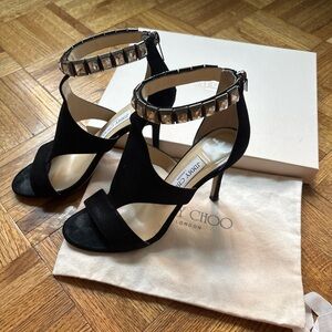 $1595 Jimmy Choo Black Heels with Silver Embellishments